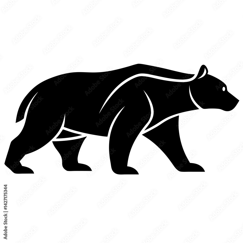 Obraz premium Silhouette Bear: A striking black silhouette of a bear, a powerful symbol of wilderness and strength, walking gracefully.