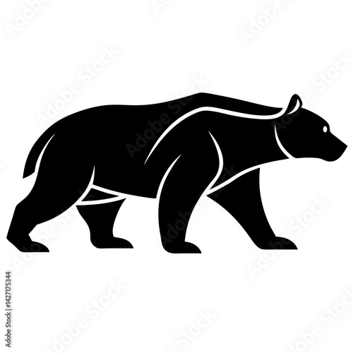 Silhouette Bear: A striking black silhouette of a bear, a powerful symbol of wilderness and strength, walking gracefully.