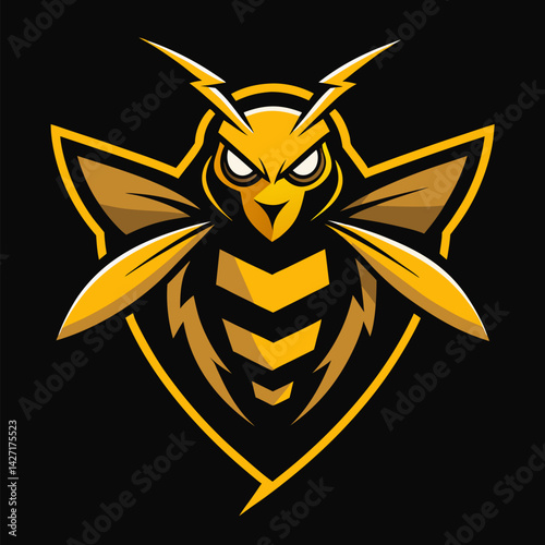 Majestic Hornet Emblem: An illustrated hornet, symbolizing strength and precision, set against a black backdrop, radiating power and focus. 