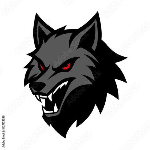 Ferocious Wolf Icon: A striking illustration of a wolf's head, rendered in a bold and minimalist style, conveying a sense of wildness and predatory power.