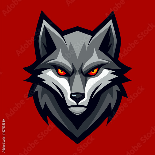 Menacing Wolf Emblem: A fierce and stoic wolf, exuding intensity and power, is showcased in a dynamic graphic illustration, a symbol of strength and untamed wilderness.