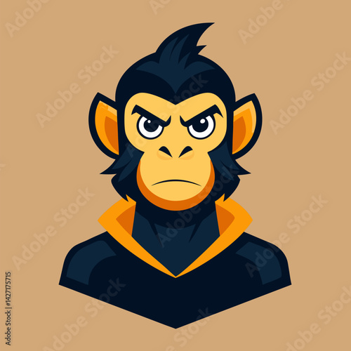 Monkey Illustration: A striking illustration features a monkey, with intense eyes and a determined expression, is centered against a warm background, creating a vivid and engaging artwork.