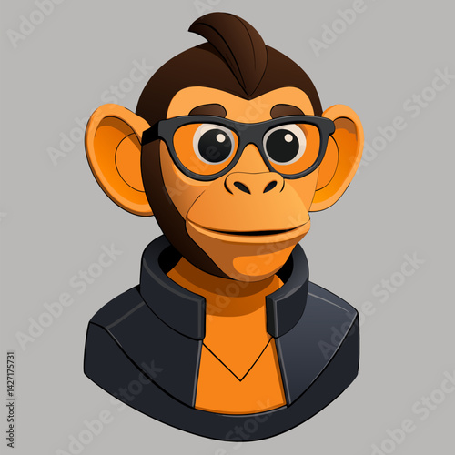 Cool Monkey in Sunglasses: A cartoon monkey, wearing a leather jacket and stylish sunglasses, looks cool and composed.