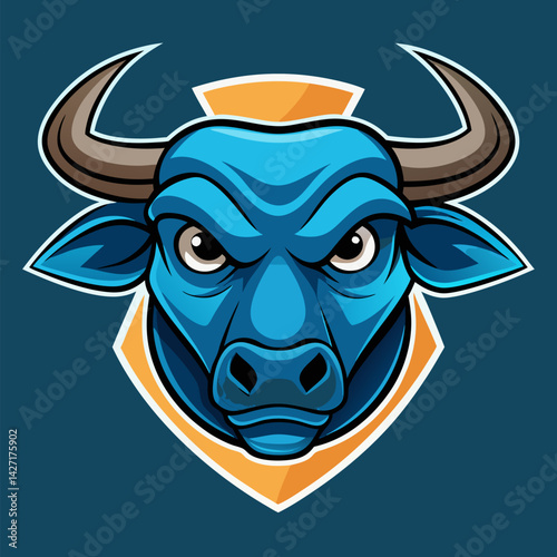 Powerful Blue Bull: A stylized and vibrant representation of a blue bull's head, exuding strength and determination against a contrasting background.