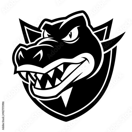Aggressive Crocodile Mascot: A fierce, stylized monochrome illustration of a crocodile mascot, embodying strength and resilience, ready to dominate in any arena.