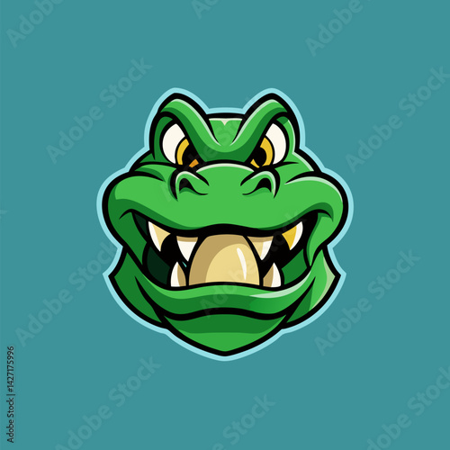 Vibrant Alligator Mascot: A stylized illustration of an alligator's head, showcasing its bold, fierce, and energetic expression, perfect for various design applications.