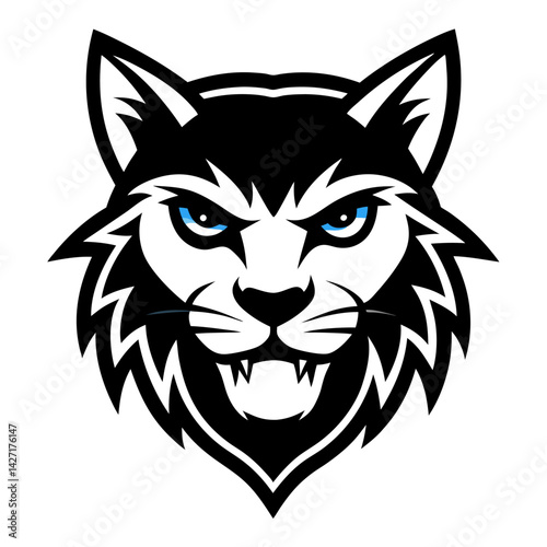 Wildcat Mascot: A captivating stylized depiction of a fierce wildcat, its intense gaze and sharp features exude strength and a spirit of wildness, perfect for conveying energy and untamed spirit.