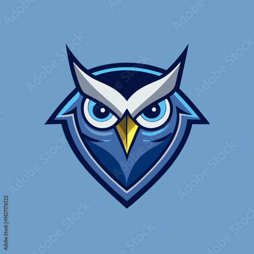 Wise Owl Emblem: A sleek, graphic emblem of an owl, rendered in cool, calming hues, embodying knowledge, wisdom, and a keen eye.