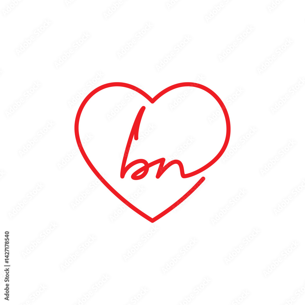 Heart and lowercase Letter B And N Logo Design 001 Heart and lowercase Letter B And N Logo Design 001