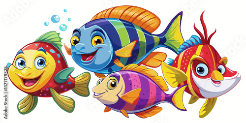 Funny Tropical fish vector cartoon . Isolated cartoon icon aquarium animals .Vector illustration tropical fish on white isolated background design