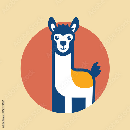 Cute llama logo design featuring a friendly face and a colorful circular background