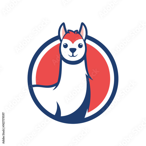 Cute llama logo design featuring a friendly face and a colorful circular background