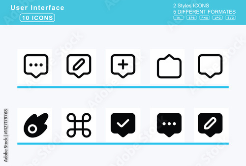Set of 5 solid user interface icons,coins, colon, sign, columns, comet, command