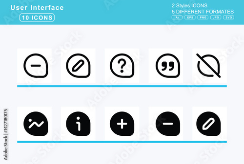 Set of 5 solid user interface icons,comment, info, medical, middle, top