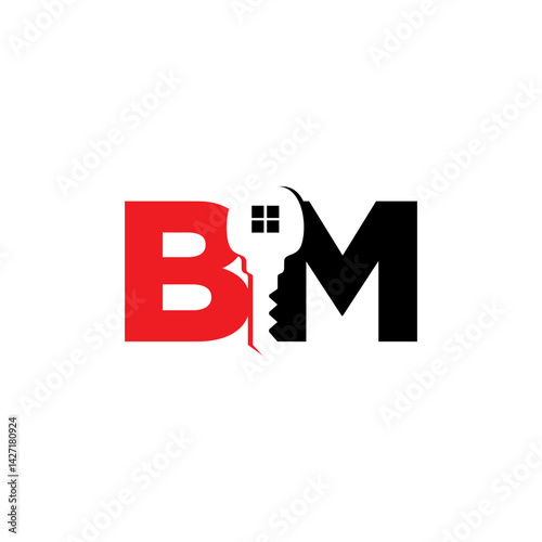 Abstract Letter B and M With Negative Space Key