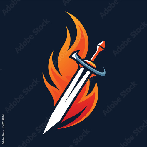 Creative sword logo design featuring flames in vibrant colors for a bold and dynamic illustration suitable for gaming or fantasy-themed projects