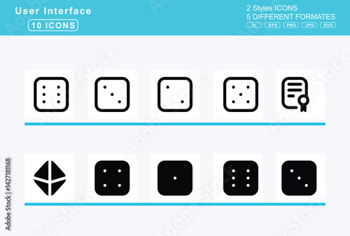 Set of 5 solid user interface icons,dice, d, d1