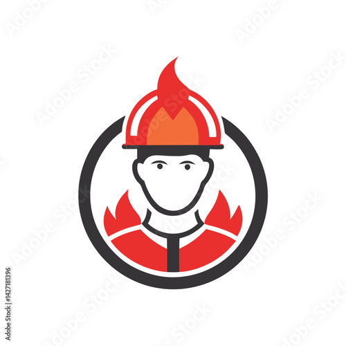 Firefighter logo featuring a helmet and flames in a striking vector design suitable for safety and emergency service branding