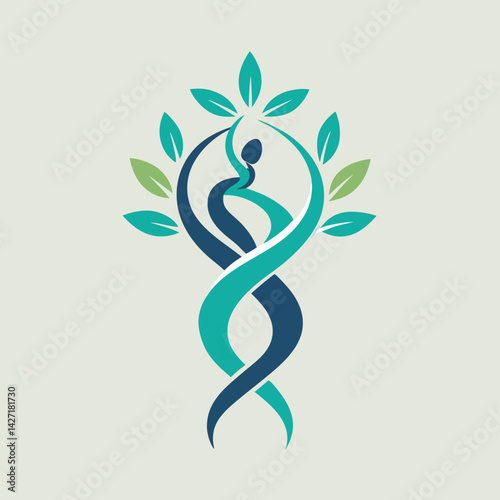 Vector illustration of an intertwined tree design featuring green leaves and a two-tone trunk reflecting growth and sustainability concepts