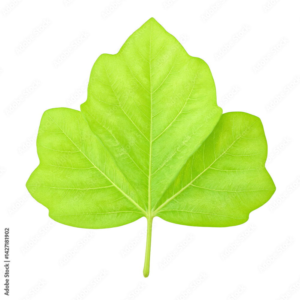 Fototapeta premium Isolated lime green sassafras leaf three lobed and vibrant perfect for botanical designs and nature themed projects