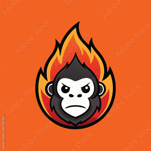 Fierce gorilla mascot logo with fiery flames in a vibrant and energetic design ideal for sports teams or gaming brands