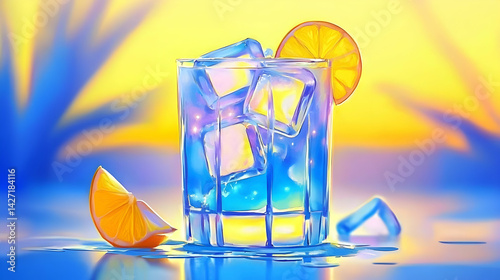 Icy blue cocktail sunset beach summer drink
