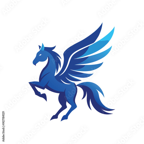 Stylized blue pegasus logo displaying dynamic wings designed for branding and marketing purposes in various creative sectors