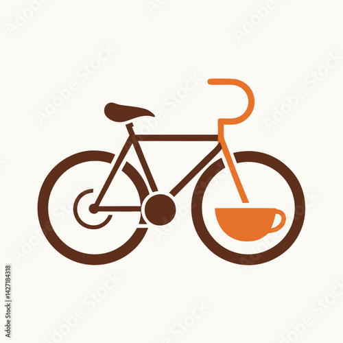 Stylized logo featuring a bicycle and coffee cup, ideal for a cafe or cycling brand emphasizing coffee culture and active lifestyle