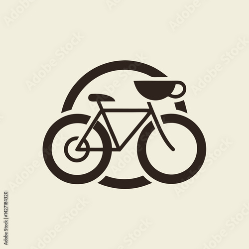 Stylized logo featuring a bicycle and coffee cup, ideal for a cafe or cycling brand emphasizing coffee culture and active lifestyle