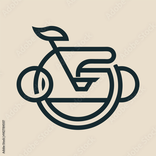 Stylized logo featuring a bicycle and coffee cup, ideal for a cafe or cycling brand emphasizing coffee culture and active lifestyle