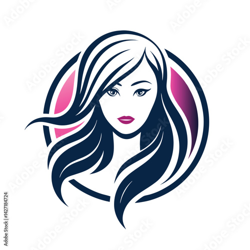 Stylized vector logo featuring a woman with flowing hair surrounded by leaves in a modern design suitable for beauty or wellness brands