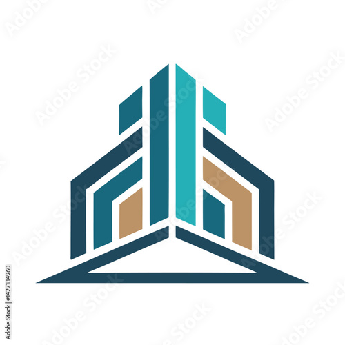 Modern geometric logo design featuring abstract shapes and lines constructed with bold colors suitable for various branding applications