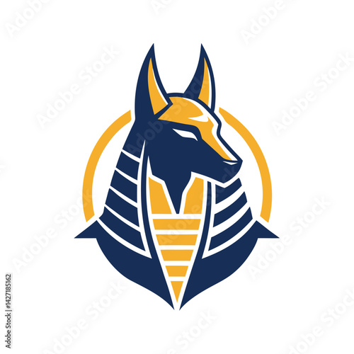 Illustration of Anubis logo featuring a stylized golden jackal design with bold lines and sharp details, suitable for branding or graphic projects depicting ancient Egyptian themes