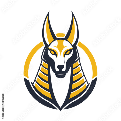 Illustration of Anubis logo featuring a stylized golden jackal design with bold lines and sharp details, suitable for branding or graphic projects depicting ancient Egyptian themes