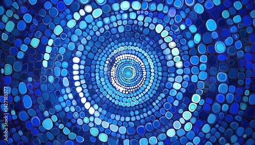 eep Blue Tie-Dye Fabric Design with Intricate Swirls and Radial Patterns for Textiles, Crafts,