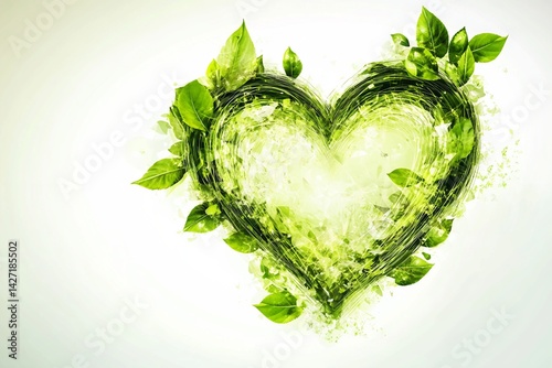 Heart-Shaped Green Leaf and Brushstroke Illustration