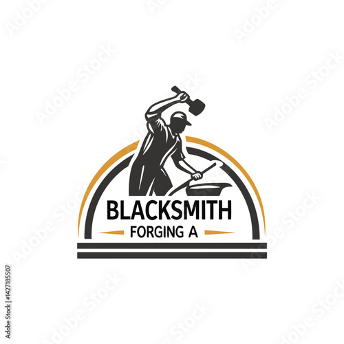 Professional blacksmith logo with hammer and anvil design symbolizing craftsmanship and tradition in metalwork