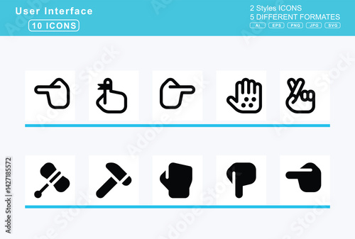 Set of 5 solid user interface icons,h, hamburger, soda