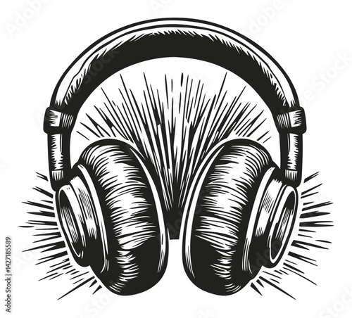 Detailed Engraving of Headphones for Illustrative Artwork Designs