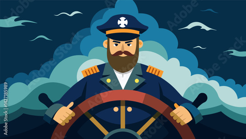 Despite the stormy seas the steady hand of the Stoic captain keeps the ship of life on course towards its destination.. Vector illustration