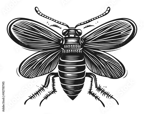 Intricate Engraving of a Stylized Bee in Black and White Design