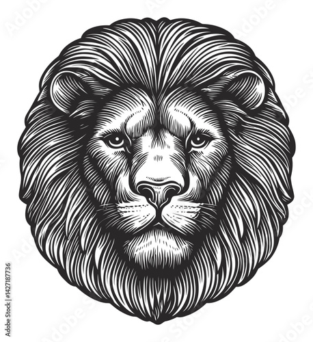 Detailed Vintage Lion Illustration in Engraving Style