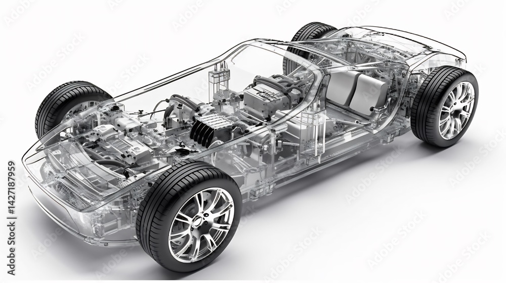Fototapeta premium Automobile transparency representation showcasing internal engineering and design