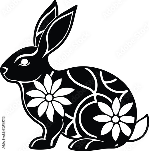 Floral Easter Bunny silhouette vector designs 11