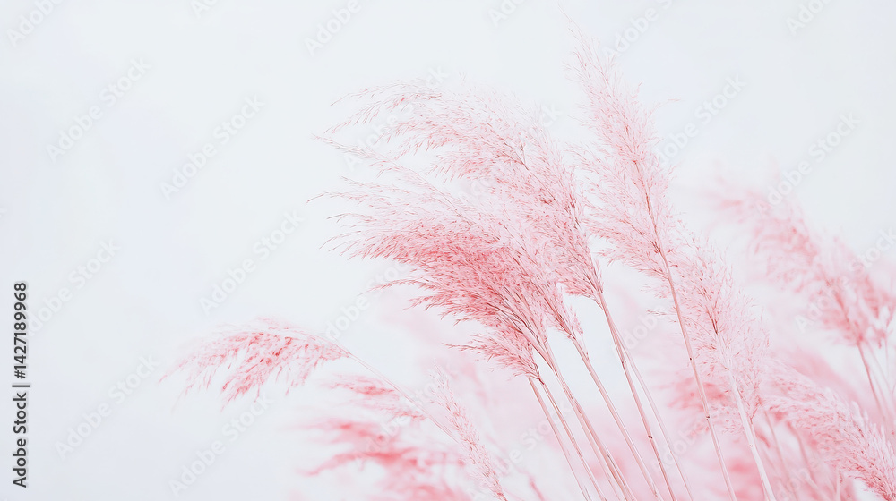 Fototapeta premium A field of pink grass with a white background
