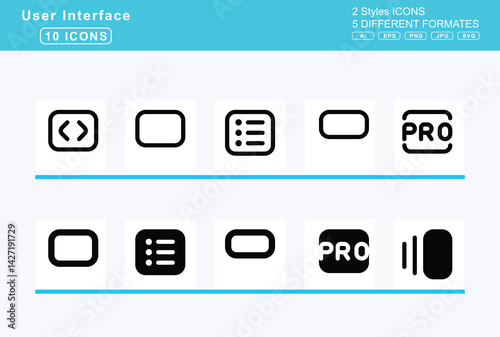 Set of 5 solid user interface icons,rainbow, raindrops, ramp, loading, raygun, rec
