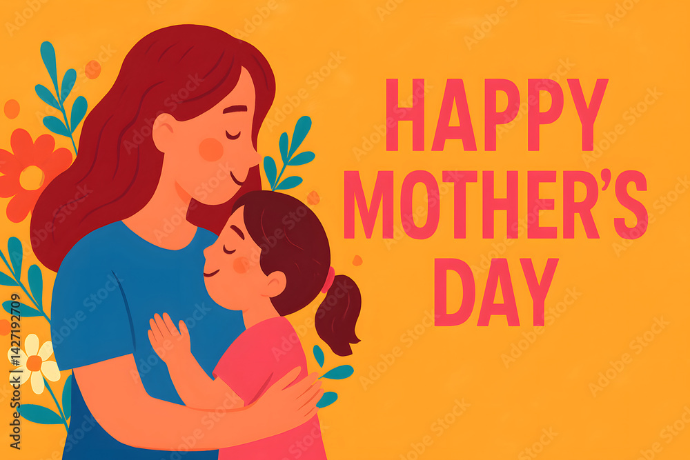 Happy mother's day card with mother and daughter embracing in a loving hug illustration design vector Happy mother's day card with mother and daughter embracing in a loving hug illustration design vector
