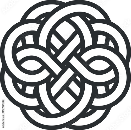 A decorative geometric knot design symbolizing unity and infinity in a circular format.