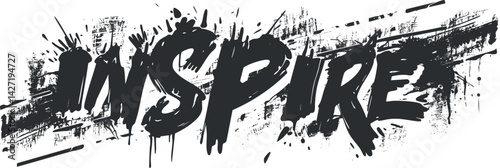 A bold and dynamic graphic design featuring the word inspire in artistic brushstroke style.
