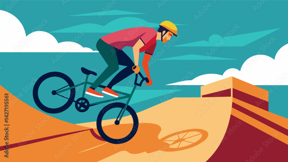 Fototapeta premium A the graffiticovered walls and obstacles a determined BMX rider tackles a series of ramps and gaps showcasing their mastery of the sport.. Vector illustration